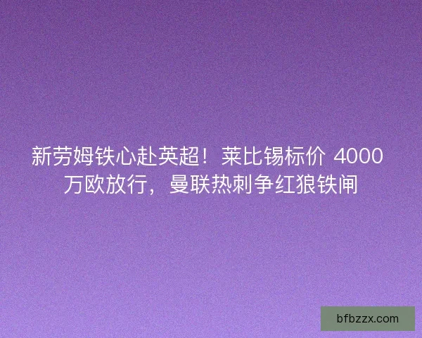 新劳姆铁心赴英超！莱比锡标价 4000 万欧放行，曼联热刺争红狼铁闸