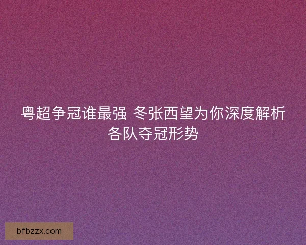 粤超争冠谁最强 冬张西望为你深度解析各队夺冠形势